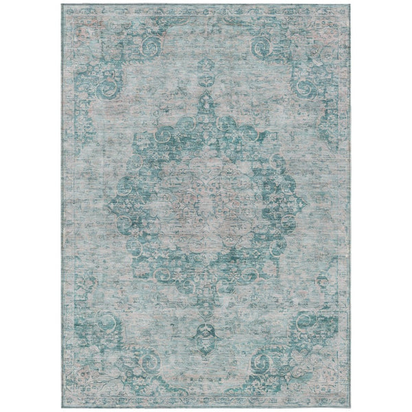 HomeRoots 5' Teal Blue Floral Medallion Area Rug – Durable, Washable, and Perfect for Indoor or Outdoor Spaces 8' X 10' 607947