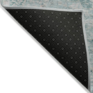 HomeRoots 5' Teal Blue Floral Medallion Area Rug – Durable, Washable, and Perfect for Indoor or Outdoor Spaces 8' X 10' 607947