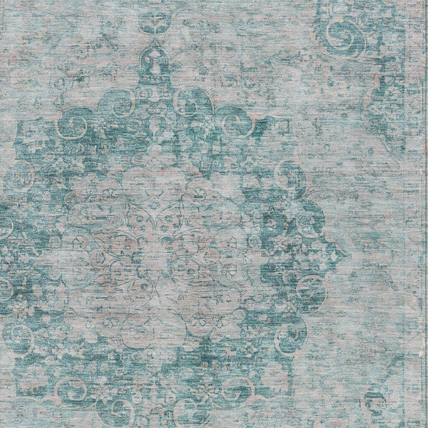 HomeRoots 5' Teal Blue Floral Medallion Area Rug – Durable, Washable, and Perfect for Indoor or Outdoor Spaces 8' X 10' 607947