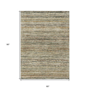 HomeRoots 5' Beige Striped Area Rug - Stylish, Washable, Durable for Indoor & Outdoor Use, Pet-Friendly Design 5' X 8' 607951