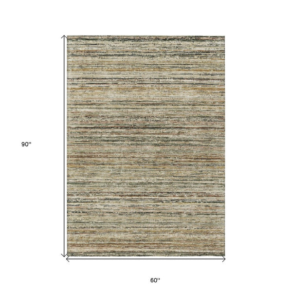 HomeRoots 5' Beige Striped Area Rug - Stylish, Washable, Durable for Indoor & Outdoor Use, Pet-Friendly Design 5' X 8' 607951