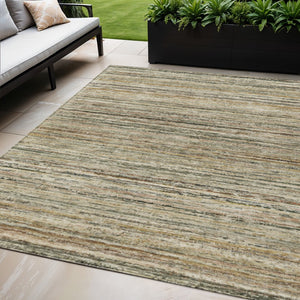 HomeRoots 5' Beige Striped Area Rug - Stylish, Washable, Durable for Indoor & Outdoor Use, Pet-Friendly Design 5' X 8' 607951