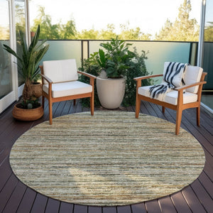 HomeRoots 5' Beige Striped Area Rug - Stylish, Washable, Durable for Indoor & Outdoor Use, Pet-Friendly Design 8' Round 607952