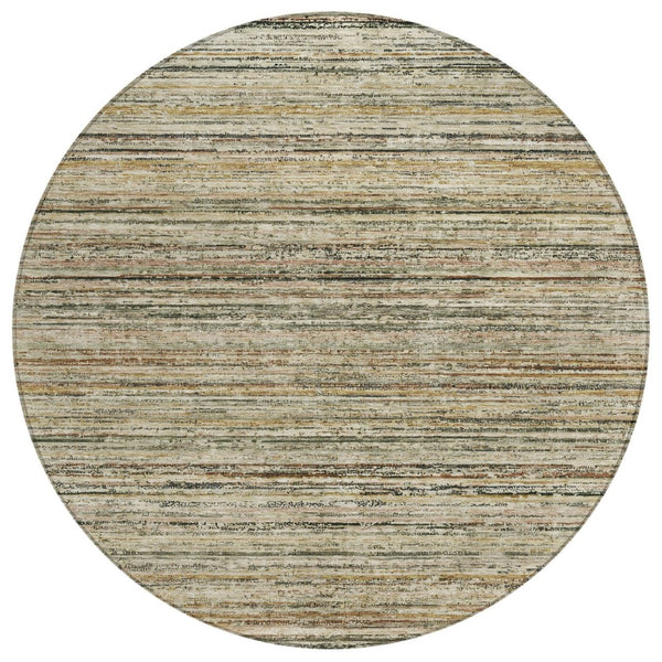 HomeRoots 5' Beige Striped Area Rug - Stylish, Washable, Durable for Indoor & Outdoor Use, Pet-Friendly Design 8' Round 607952