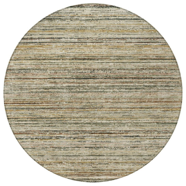 HomeRoots 5' Beige Striped Area Rug - Stylish, Washable, Durable for Indoor & Outdoor Use, Pet-Friendly Design 8' Round 607952