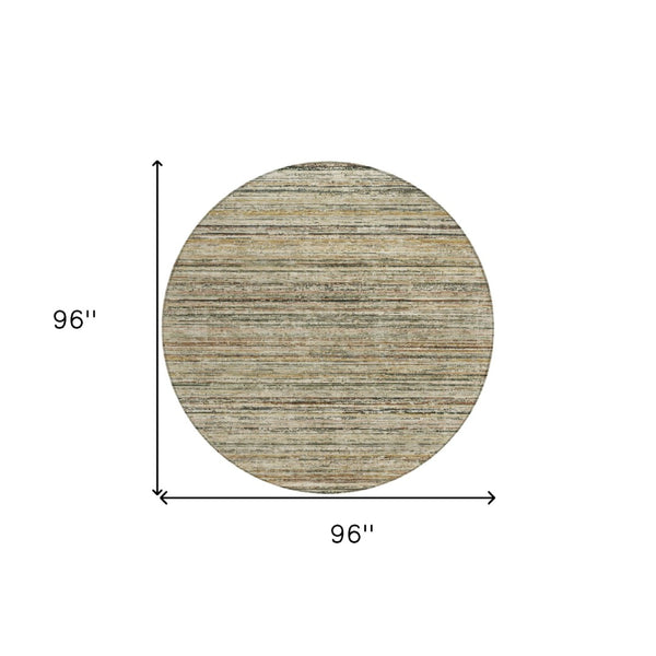 HomeRoots 5' Beige Striped Area Rug - Stylish, Washable, Durable for Indoor & Outdoor Use, Pet-Friendly Design 8' Round 607952