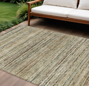 HomeRoots 5' Beige Striped Area Rug - Stylish, Washable, Durable for Indoor & Outdoor Use, Pet-Friendly Design 8' X 10' 607953