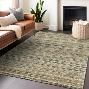 HomeRoots 5' Beige Striped Area Rug - Stylish, Washable, Durable for Indoor & Outdoor Use, Pet-Friendly Design 8' X 10' 607953