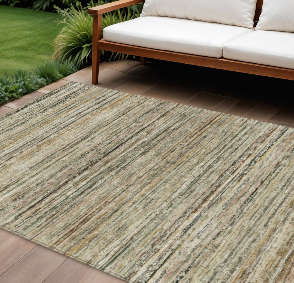 HomeRoots 5' Beige Striped Area Rug - Stylish, Washable, Durable for Indoor & Outdoor Use, Pet-Friendly Design 9' X 12' 607954