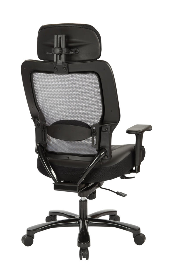 OSP Home Furnishings Executive Big and Tall Ergonomic Office Chair with Mesh Back and Bonded Leather Seat 63-E37A773HL