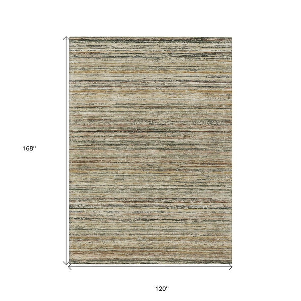 HomeRoots 5' Beige Striped Area Rug - Stylish, Washable, Durable for Indoor & Outdoor Use, Pet-Friendly Design 10' X 14' 607955