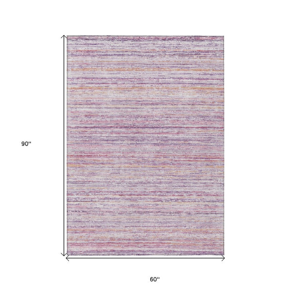HomeRoots 5' Stylish Mauve Striped Washable Area Rug – Durable, Stain Resistant, Perfect for Indoor & Outdoor Use 5' X 8' 607957