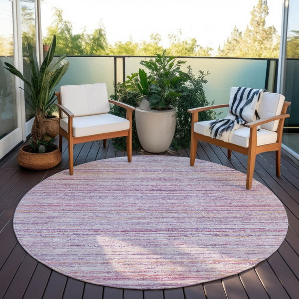 HomeRoots 5' Stylish Mauve Striped Washable Area Rug – Durable, Stain Resistant, Perfect for Indoor & Outdoor Use 8' Round 607958