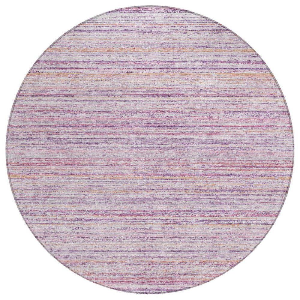 HomeRoots 5' Stylish Mauve Striped Washable Area Rug – Durable, Stain Resistant, Perfect for Indoor & Outdoor Use 8' Round 607958