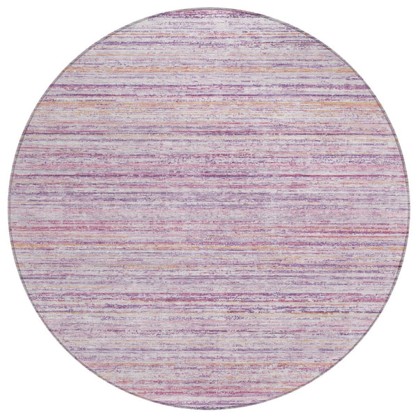 HomeRoots 5' Stylish Mauve Striped Washable Area Rug – Durable, Stain Resistant, Perfect for Indoor & Outdoor Use 8' Round 607958
