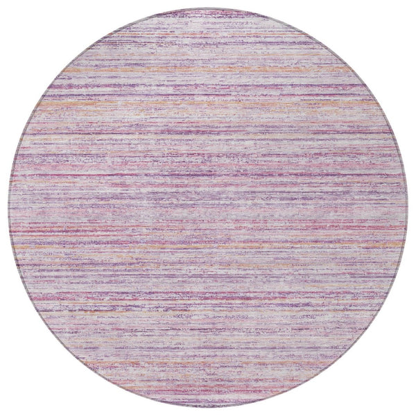 HomeRoots 5' Stylish Mauve Striped Washable Area Rug – Durable, Stain Resistant, Perfect for Indoor & Outdoor Use 8' Round 607958