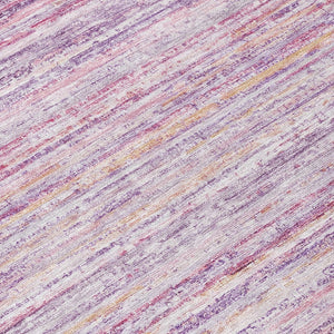 HomeRoots 5' Stylish Mauve Striped Washable Area Rug – Durable, Stain Resistant, Perfect for Indoor & Outdoor Use 8' Round 607958