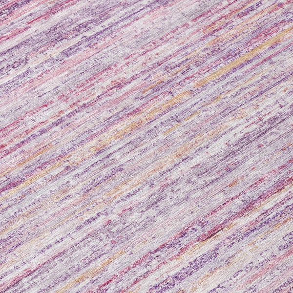 HomeRoots 5' Stylish Mauve Striped Washable Area Rug – Durable, Stain Resistant, Perfect for Indoor & Outdoor Use 8' Round 607958