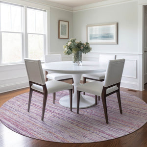 HomeRoots 5' Stylish Mauve Striped Washable Area Rug – Durable, Stain Resistant, Perfect for Indoor & Outdoor Use 8' Round 607958