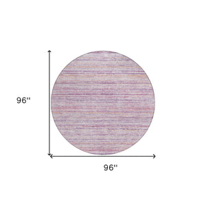 HomeRoots 5' Stylish Mauve Striped Washable Area Rug – Durable, Stain Resistant, Perfect for Indoor & Outdoor Use 8' Round 607958