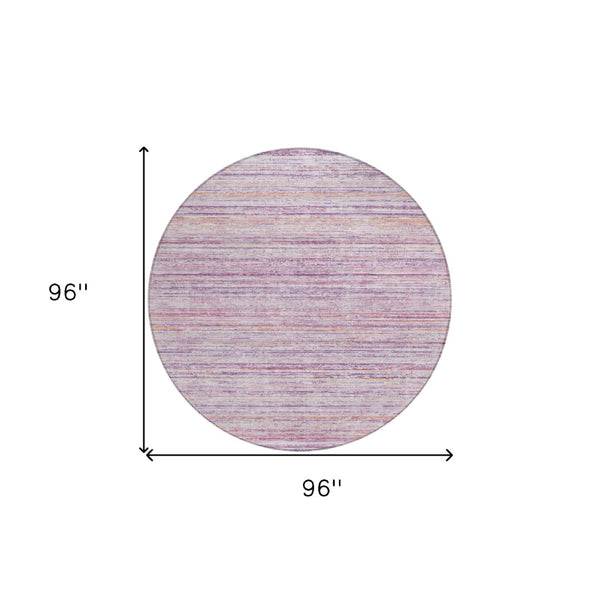 HomeRoots 5' Stylish Mauve Striped Washable Area Rug – Durable, Stain Resistant, Perfect for Indoor & Outdoor Use 8' Round 607958