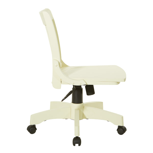 OSP Home Furnishings Deluxe Armless Wood Bankers Chair Antique White Finish