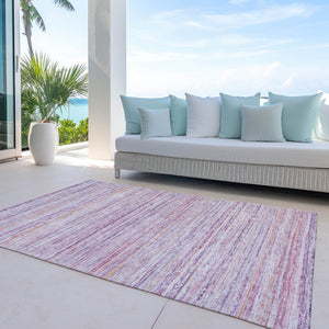 HomeRoots 5' Stylish Mauve Striped Washable Area Rug – Durable, Stain Resistant, Perfect for Indoor & Outdoor Use 8' X 10' 607959