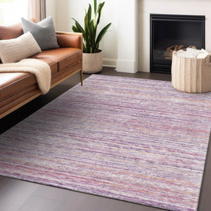 HomeRoots 5' Stylish Mauve Striped Washable Area Rug – Durable, Stain Resistant, Perfect for Indoor & Outdoor Use 8' X 10' 607959