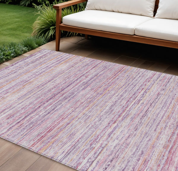 HomeRoots 5' Stylish Mauve Striped Washable Area Rug – Durable, Stain Resistant, Perfect for Indoor & Outdoor Use 10' X 14' 607961
