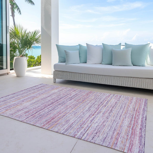 HomeRoots 5' Stylish Mauve Striped Washable Area Rug – Durable, Stain Resistant, Perfect for Indoor & Outdoor Use 10' X 14' 607961