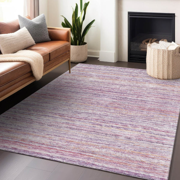 HomeRoots 5' Stylish Mauve Striped Washable Area Rug – Durable, Stain Resistant, Perfect for Indoor & Outdoor Use 10' X 14' 607961