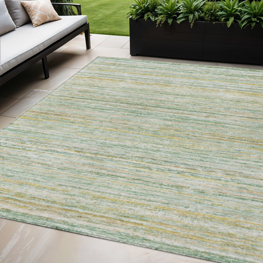 HomeRoots 5' Mint Green Striped Washable Area Rug for Indoor and Outdoor Spaces – Durable, Stylish, Easy Care 5' X 8' 607963