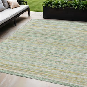 HomeRoots 5' Mint Green Striped Washable Area Rug for Indoor and Outdoor Spaces – Durable, Stylish, Easy Care 5' X 8' 607963