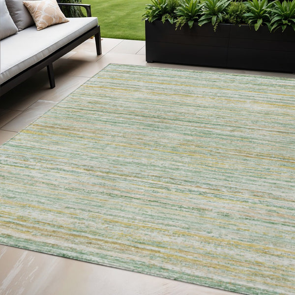 HomeRoots 5' Mint Green Striped Washable Area Rug for Indoor and Outdoor Spaces – Durable, Stylish, Easy Care 5' X 8' 607963