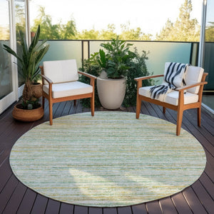HomeRoots 5' Mint Green Striped Washable Area Rug for Indoor and Outdoor Spaces – Durable, Stylish, Easy Care 8' Round 607964