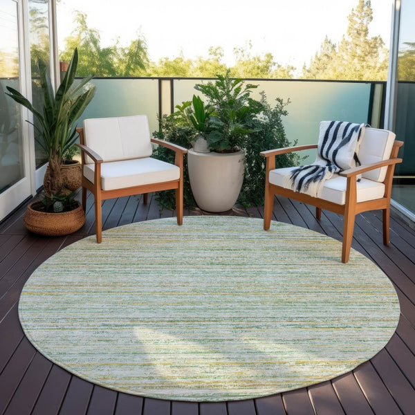 HomeRoots 5' Mint Green Striped Washable Area Rug for Indoor and Outdoor Spaces – Durable, Stylish, Easy Care 8' Round 607964