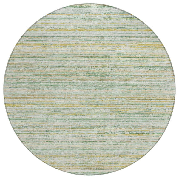 HomeRoots 5' Mint Green Striped Washable Area Rug for Indoor and Outdoor Spaces – Durable, Stylish, Easy Care 8' Round 607964