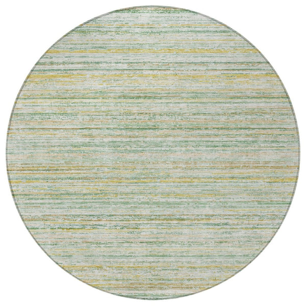 HomeRoots 5' Mint Green Striped Washable Area Rug for Indoor and Outdoor Spaces – Durable, Stylish, Easy Care 8' Round 607964