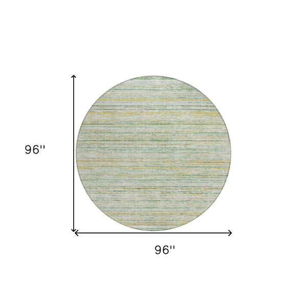 HomeRoots 5' Mint Green Striped Washable Area Rug for Indoor and Outdoor Spaces – Durable, Stylish, Easy Care 8' Round 607964