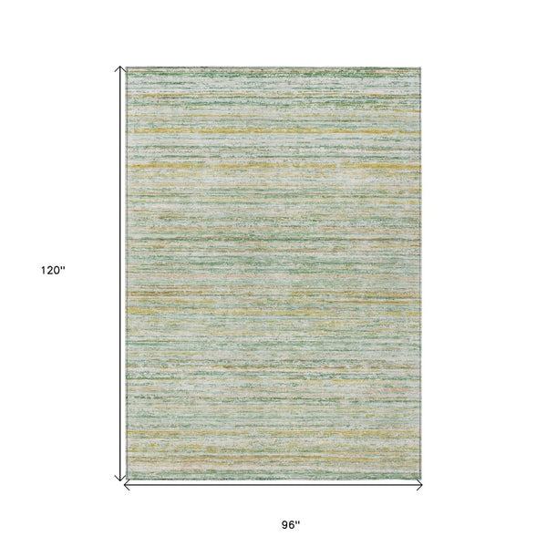 HomeRoots 5' Mint Green Striped Washable Area Rug for Indoor and Outdoor Spaces – Durable, Stylish, Easy Care 8' X 10' 607965
