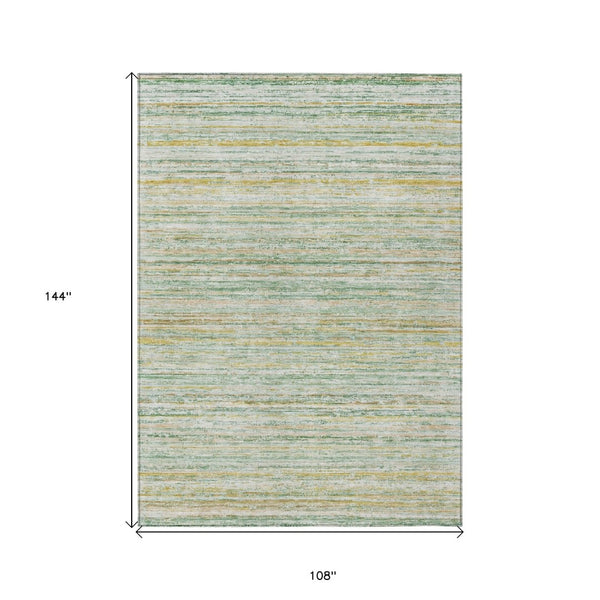 HomeRoots 5' Mint Green Striped Washable Area Rug for Indoor and Outdoor Spaces – Durable, Stylish, Easy Care 9' X 12' 607966