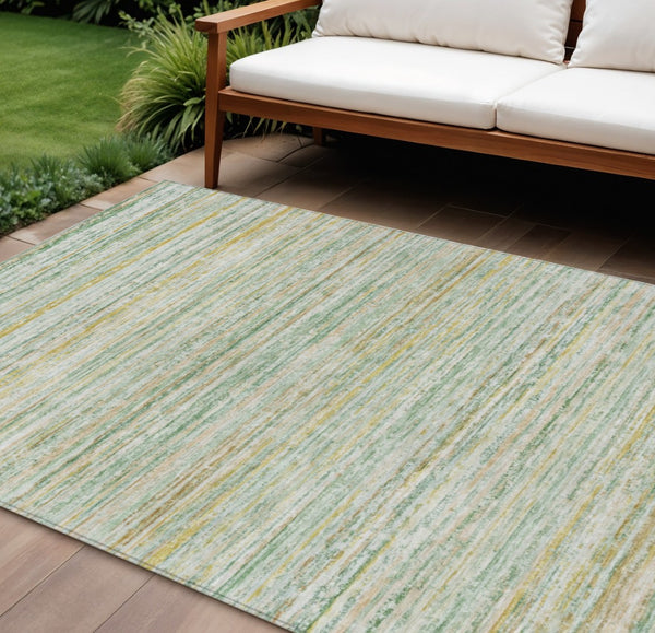 HomeRoots 5' Mint Green Striped Washable Area Rug for Indoor and Outdoor Spaces – Durable, Stylish, Easy Care 10' X 14' 607967
