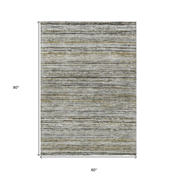 HomeRoots 5' Durable Pewter Striped Area Rug for Indoor & Outdoor Use – Stylish, Washable, and Stain-Resistant! 5' X 8' 607969