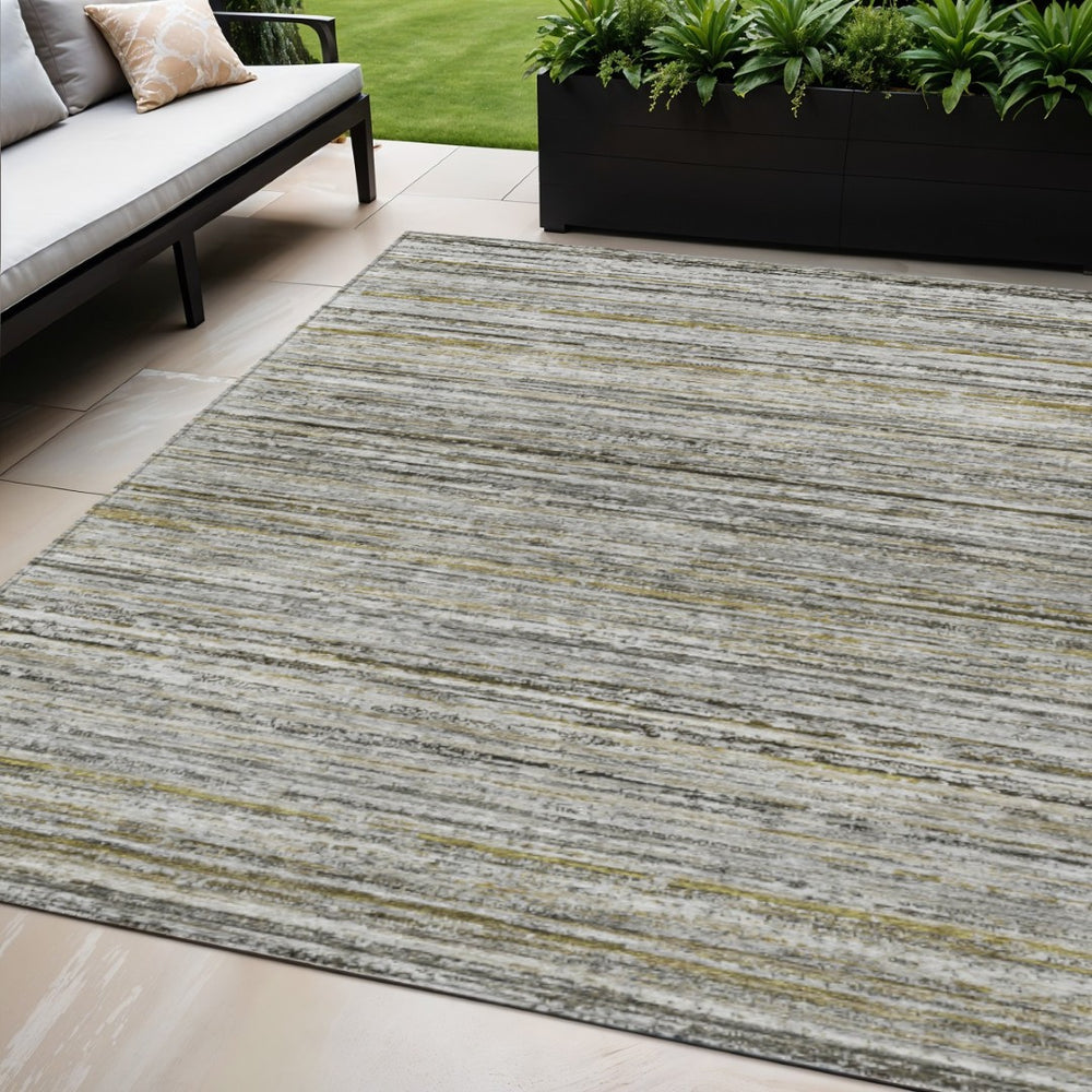 HomeRoots 5' Durable Pewter Striped Area Rug for Indoor & Outdoor Use – Stylish, Washable, and Stain-Resistant! 5' X 8' 607969