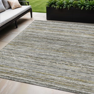 HomeRoots 5' Durable Pewter Striped Area Rug for Indoor & Outdoor Use – Stylish, Washable, and Stain-Resistant! 5' X 8' 607969