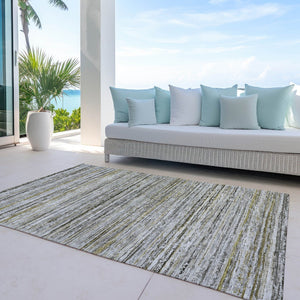 HomeRoots 5' Durable Pewter Striped Area Rug for Indoor & Outdoor Use – Stylish, Washable, and Stain-Resistant! 5' X 8' 607969
