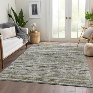 HomeRoots 5' Durable Pewter Striped Area Rug for Indoor & Outdoor Use – Stylish, Washable, and Stain-Resistant! 5' X 8' 607969