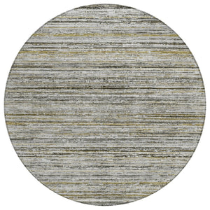 HomeRoots 5' Durable Pewter Striped Area Rug for Indoor & Outdoor Use – Stylish, Washable, and Stain-Resistant! 8' Round 607970