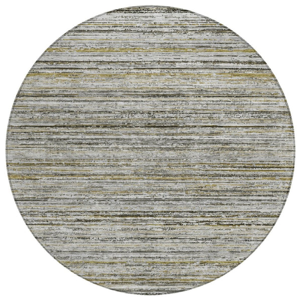 HomeRoots 5' Durable Pewter Striped Area Rug for Indoor & Outdoor Use – Stylish, Washable, and Stain-Resistant! 8' Round 607970
