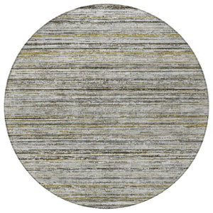 HomeRoots 5' Durable Pewter Striped Area Rug for Indoor & Outdoor Use – Stylish, Washable, and Stain-Resistant! 8' Round 607970